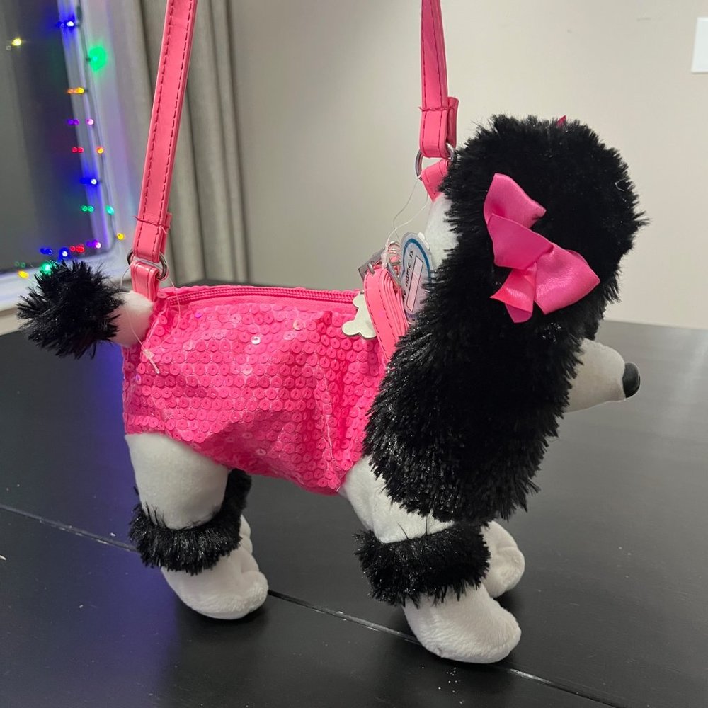 White and Pink Sequin Poochie & Company Poodle Purse - Picture 3 of 9